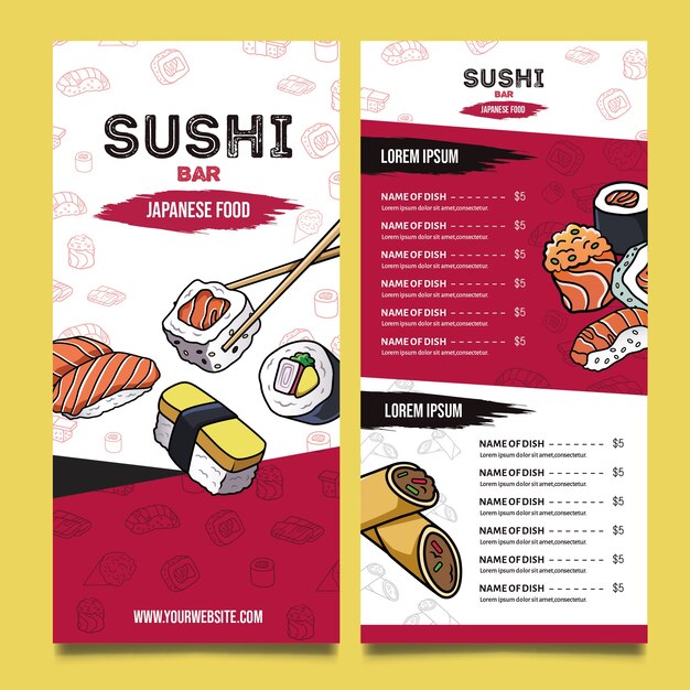 Plantilla de menú de restaurante de sushi delicioso