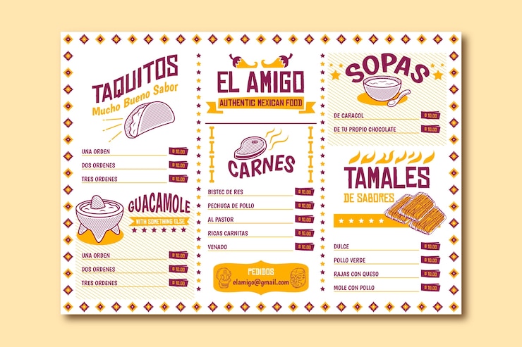 Vector gratuito plantilla de menú de restaurante para taquitos