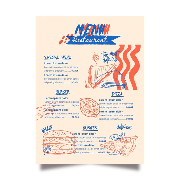 Plantilla de menú de restaurante de tocino americano