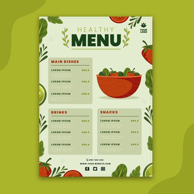 Plantilla de menú de restaurante vegetariano dibujado a mano