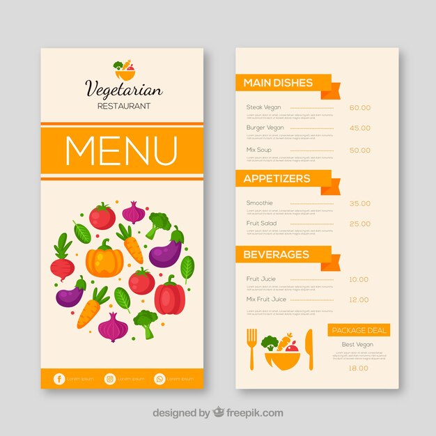 Plantilla de menú de restaurante vegetariano