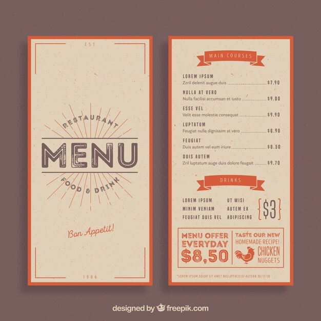 Plantilla de menú de restaurante vintage