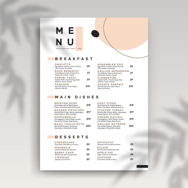 Plantilla de menú de restaurante
