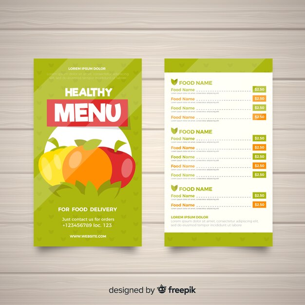 Plantilla de menu saludable en diseño plano