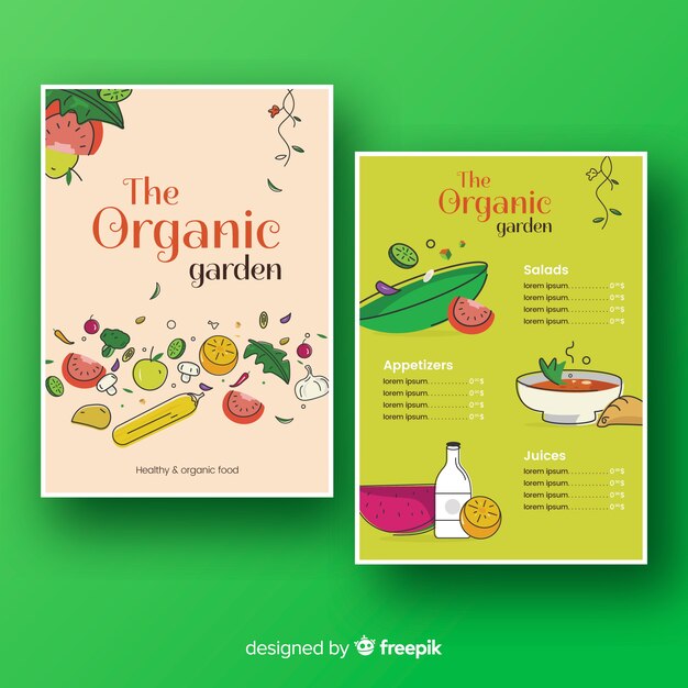 Plantilla de menú saludable en diseño plano