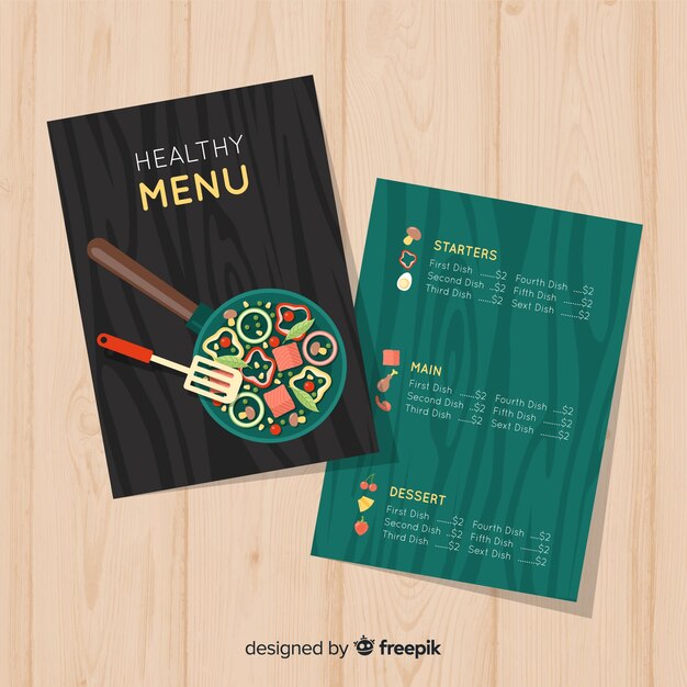 Plantilla de menu saludable en diseño plano