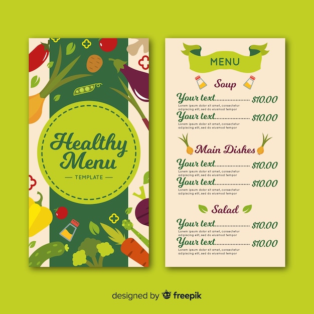 Plantilla de menu saludable en diseño plano