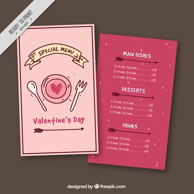 Vector gratuito plantilla de menú de san valentín con cinta y flechas