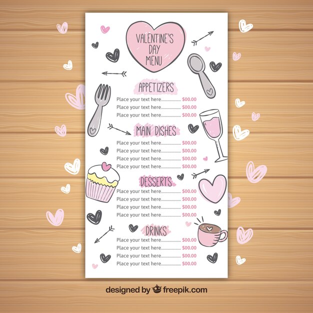 Plantilla de menú de san valentin creativo