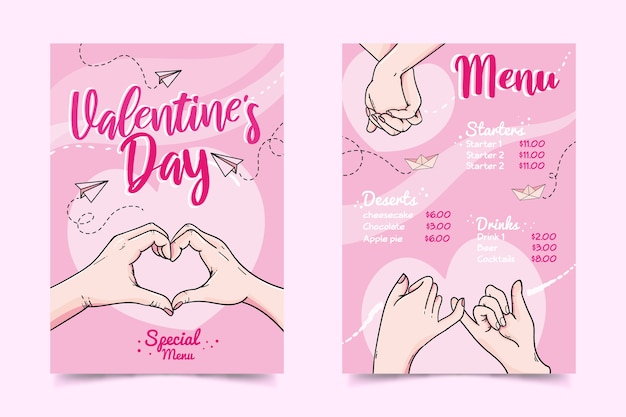 Plantilla de menú de san valentín dibujado a mano