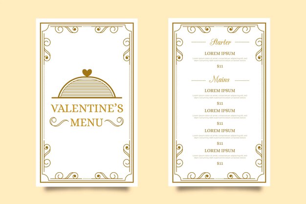 Plantilla de menú de San Valentín retro minimalista