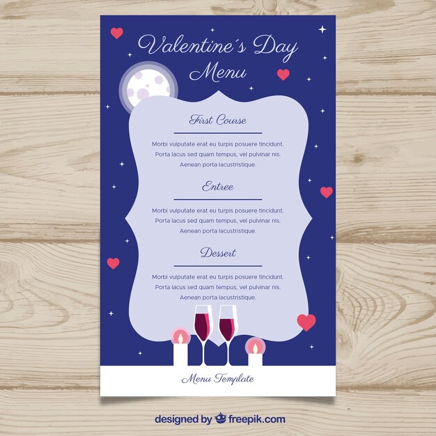 Plantilla de menu de san valentín