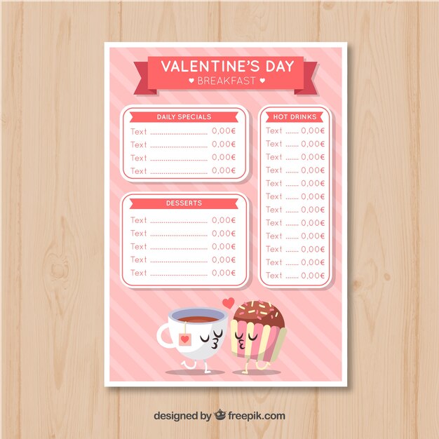 Plantilla de menu de san valentín