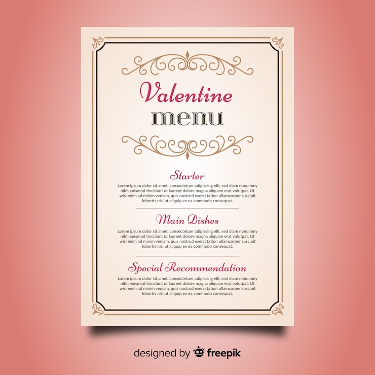 Vector gratuito plantilla de menú de san valentín