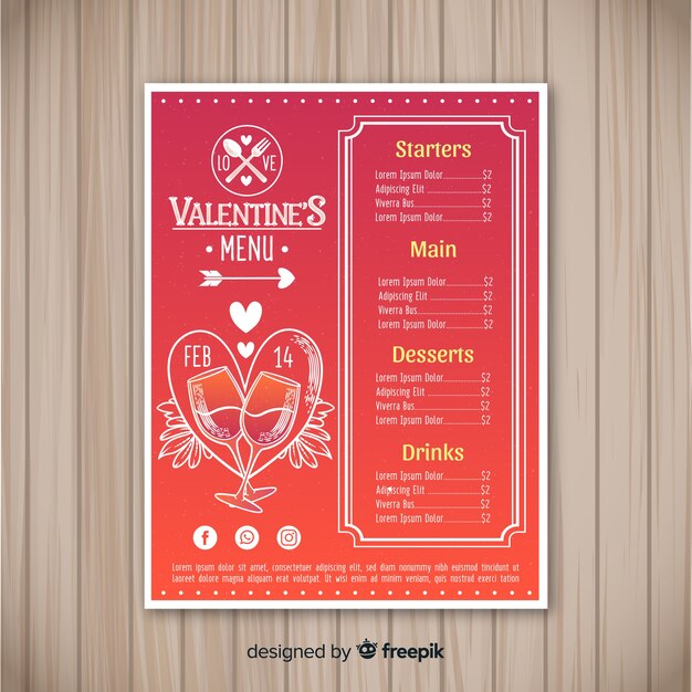 Plantilla de menú de san valentín
