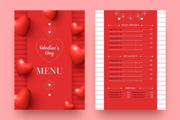 Vector gratuito plantilla de menú de san valentín