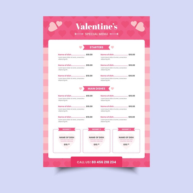 Plantilla de menú de San Valentín