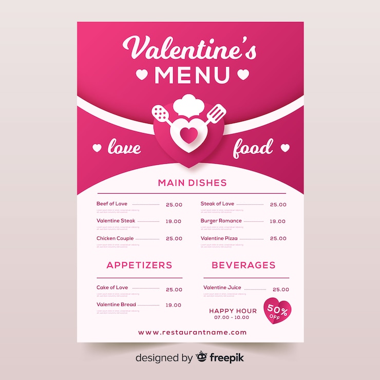 Vector gratuito plantilla de menú de san valentín