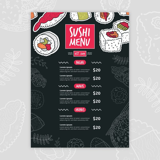 Plantilla de menú de sushi moderno