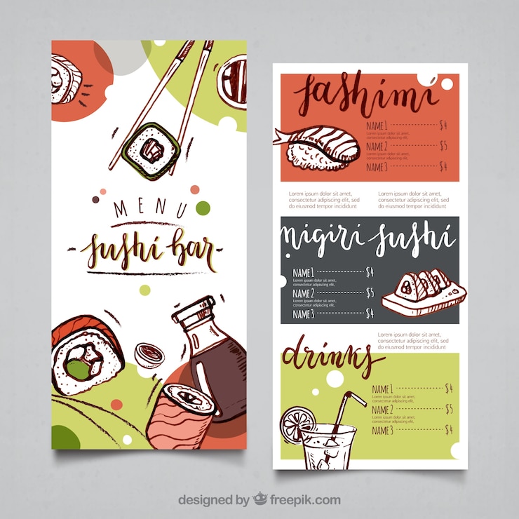 Vector gratuito plantilla de menú de sushi
