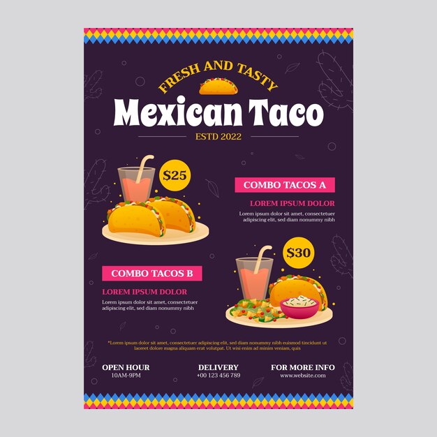 Plantilla de menú de taquería degradado