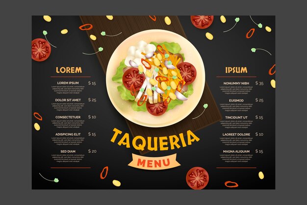 Plantilla de menú de taquería realista