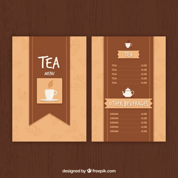 Plantilla de menú de té con bebidas diferentes