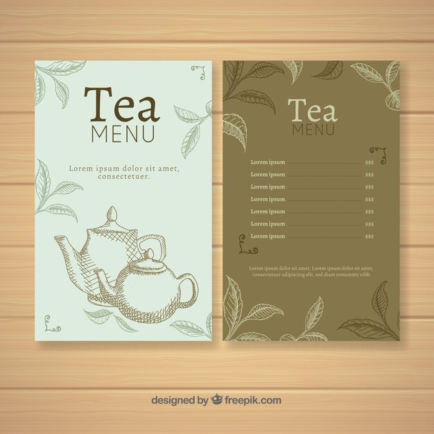 Plantilla de menú de té con bebidas diferentes