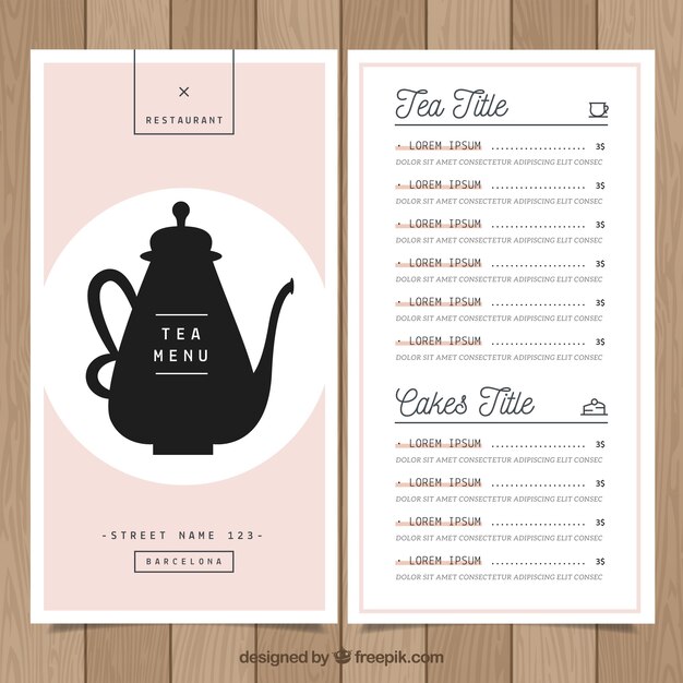 Plantilla de menú de té con bebidas