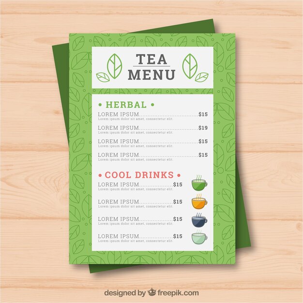 Plantilla de menú de té con bebidas