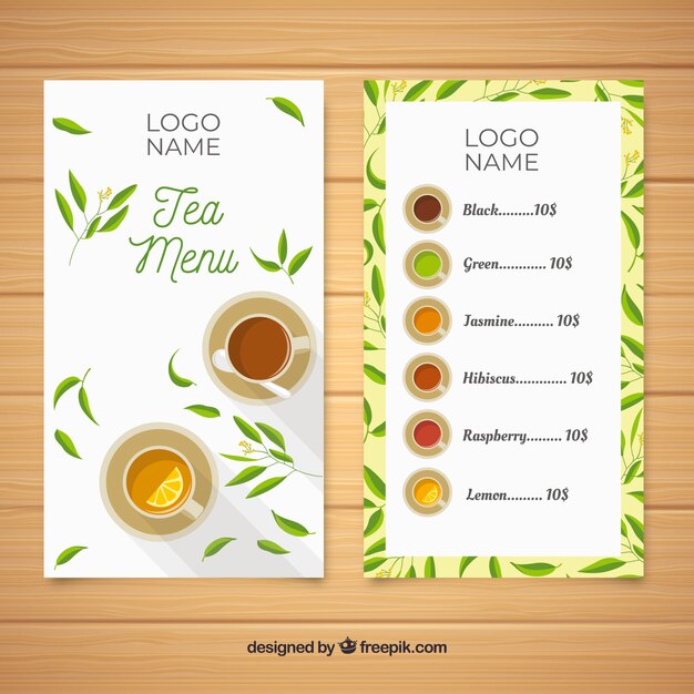 Plantilla de menú de té con diseño plano