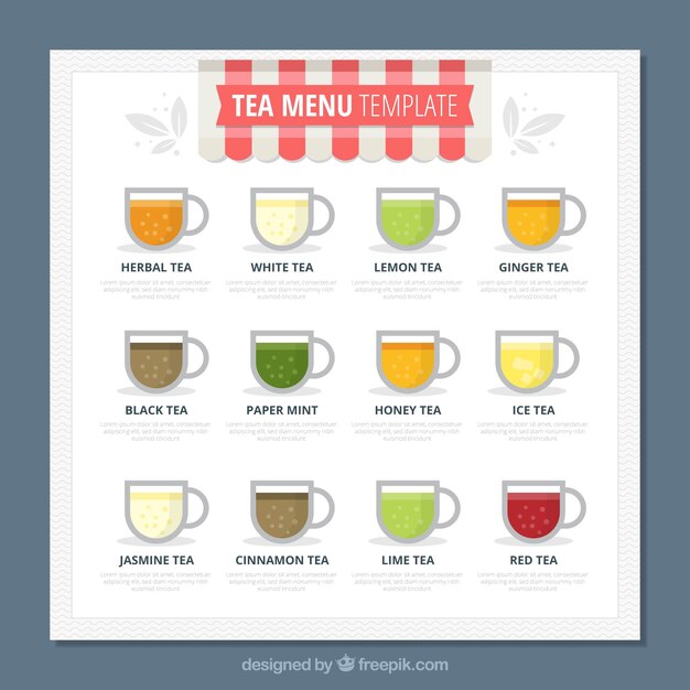 Plantilla de menú de té en estilo plano