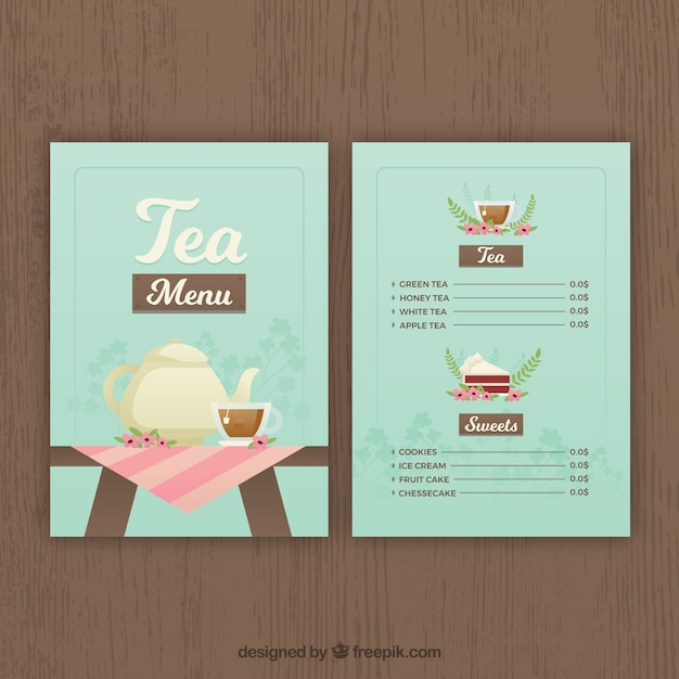 Plantilla de menú de té en estilo plano
