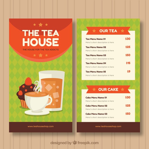 Plantilla de menú de té en estilo plano