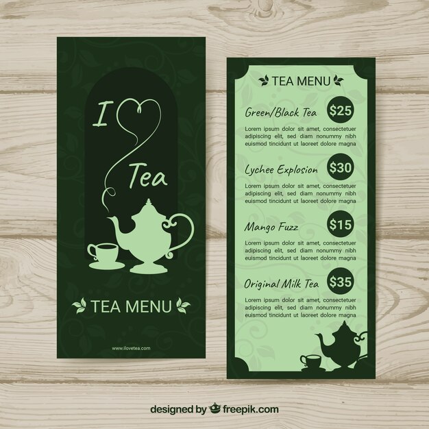 Plantilla de menú de té en estilo plano
