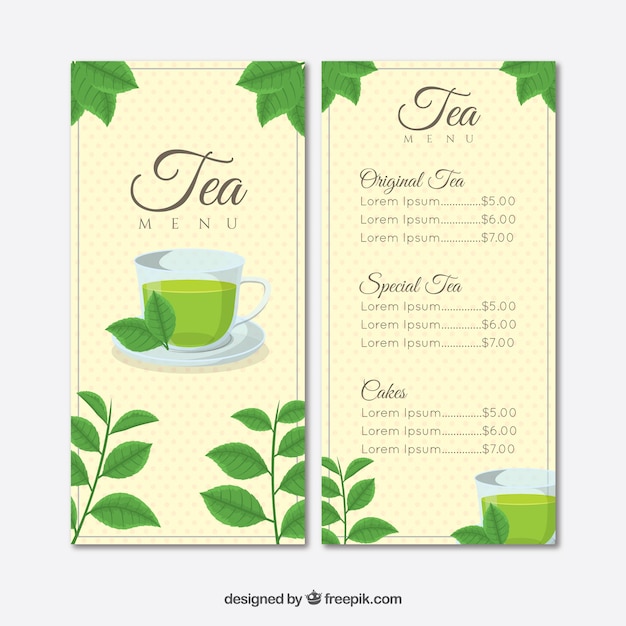 Plantilla de menú de té en estilo plano