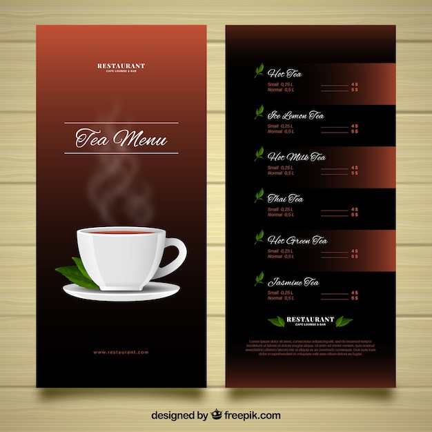 Vector gratuito plantilla de menú de té en estilo realista