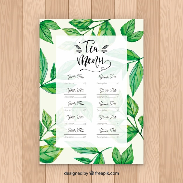 Plantilla de menú de té en estilo realista