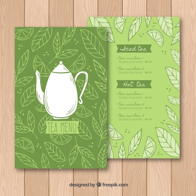 Plantilla de menú de té con lista de bebidas