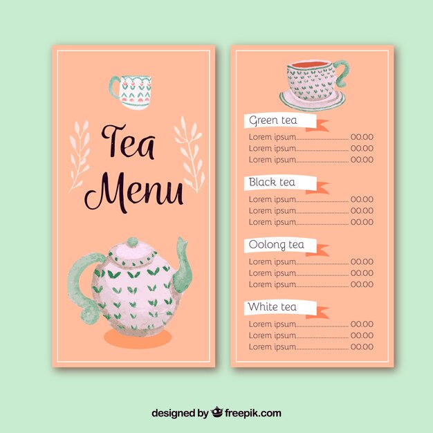 Plantilla de menú de té para tetería