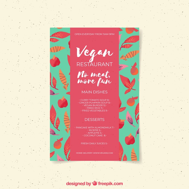 Vector gratuito plantilla de menú vegano