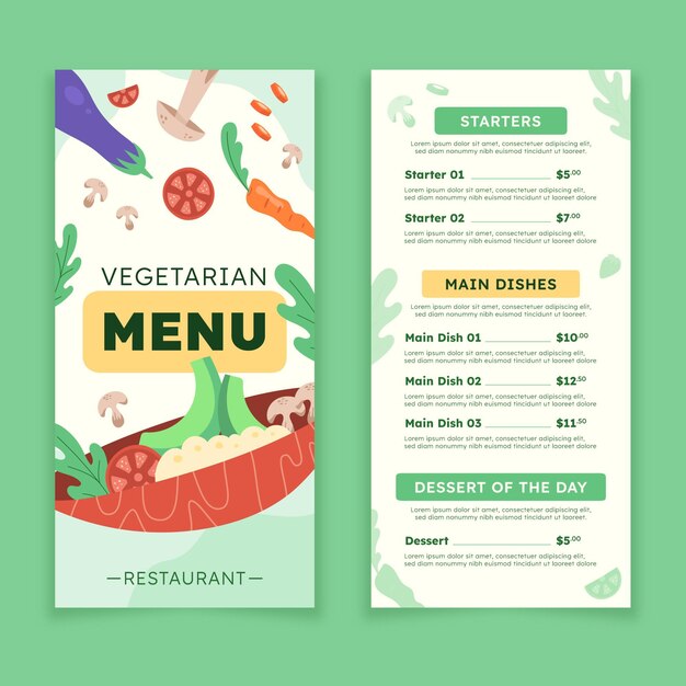 Plantilla de menú vegetariano dibujado a mano