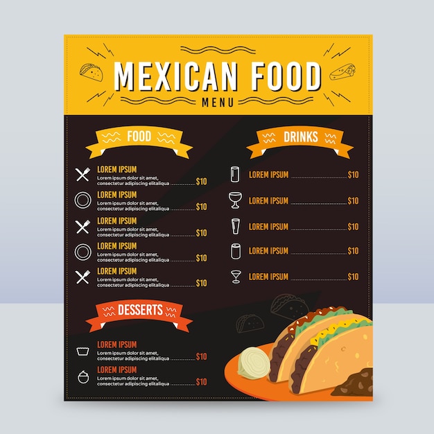Plantilla de menú vertical de comida mexicana