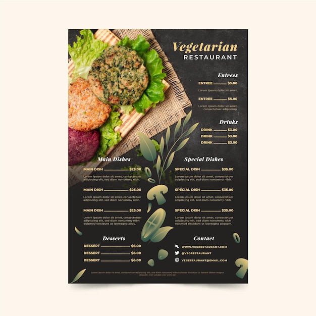 Plantilla de menú vertical de comida vegetariana degradada