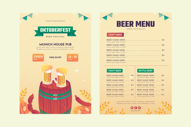 plantilla de menú vertical gradiente para la celebración del festival de cerveza Oktoberfest