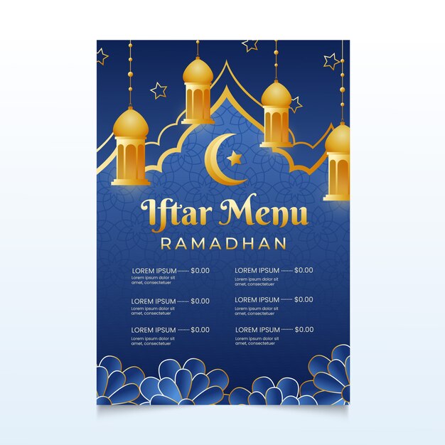 Plantilla de menú vertical iftar degradado