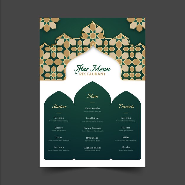 Plantilla de menú vertical iftar degradado