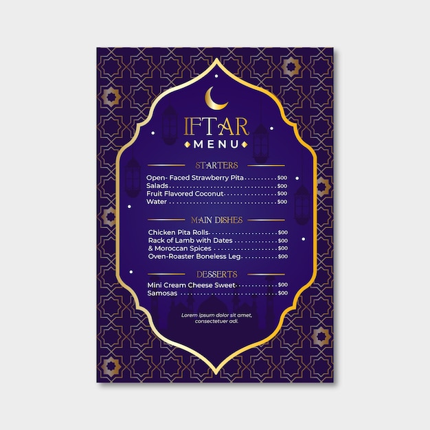 Plantilla de menú vertical iftar dibujada a mano