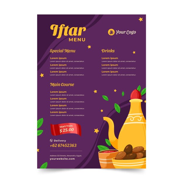 Vector gratuito plantilla de menú vertical iftar plana