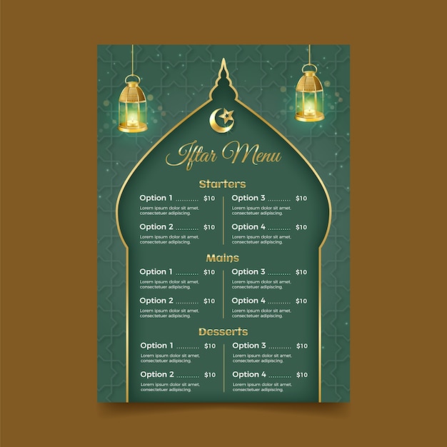 Plantilla de menú vertical iftar realista